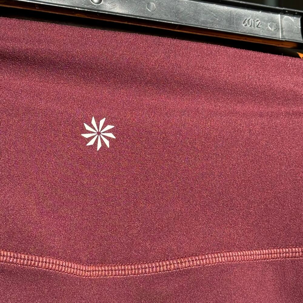 Athleta High Rise Leggings Laser Cut Mesh Trim Burgundy Sz S Yoga Gym - Picture 3 of 10